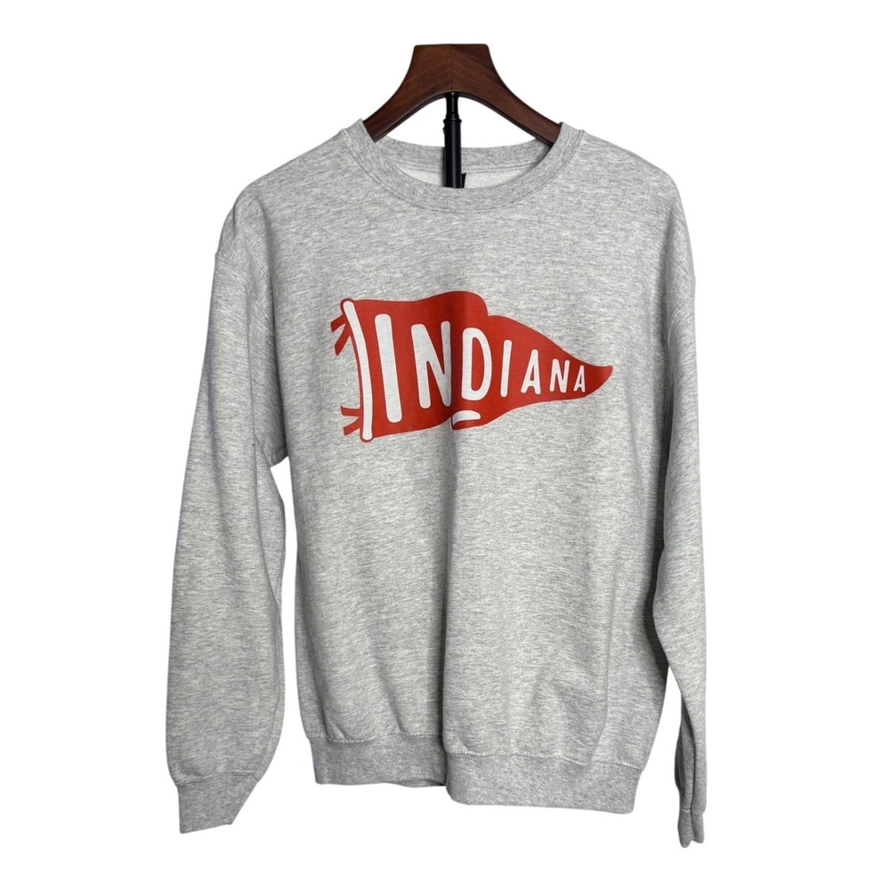 Gildan Indiana Pennant Graphic Sweatshirt Heather Gray Crewneck Pullover Size M